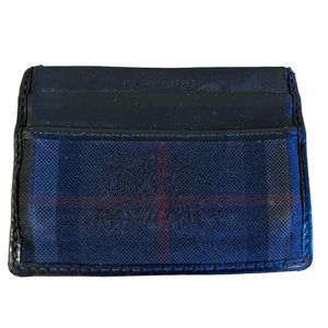 Burberry Vintage Dark Check / Plaid and Leather Card Case Front Pocket Wallet